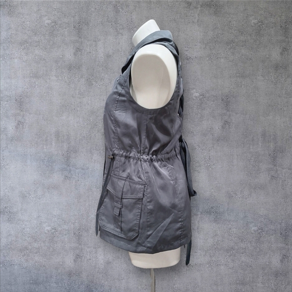 Democracy Size XSmall Gray Cinch Waist Cargo Pockets Accent Back Vest Lined - Picture 7 of 12